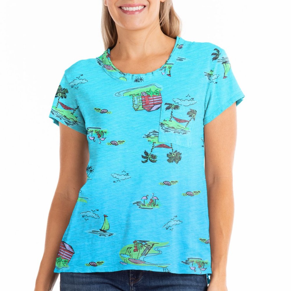 FRESH PRODUCE Janey Slub T cotton knit Beachy Keen on Bluefin turquoise NWT $55